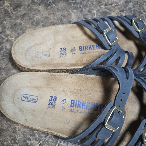 Birkenstock Granada Navy Leather Flat Sandals Women 38 7 - Picture 2 of 8